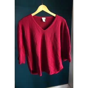 Chicos Sweater Womens 2 Maroon Knit V-Neck Long Sleeve Pullover Ladies